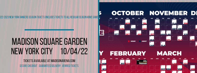 2022-2023 New York Rangers Season Tickets (Includes Tickets To All Regular Season Home Games) at Madison Square Garden tickets 2022-2023 New York Rangers Season Tickets (Includes Tickets To All Regular Season Home Games) at Madison Square Garden