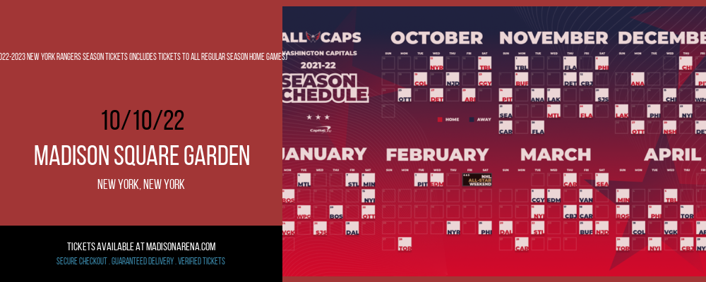 2022-2023 New York Rangers Season Tickets (Includes Tickets To All Regular Season Home Games) at Madison Square Garden tickets 2022-2023 New York Rangers Season Tickets (Includes Tickets To All Regular Season Home Games) at Madison Square Garden